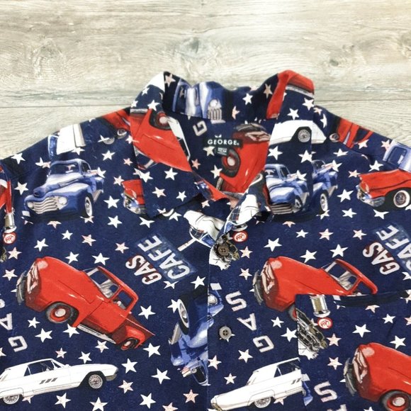 George 3XL 54-56 Mens Short Sleeve Shirt Vintage Car Patriotic Vacation Party - Picture 4 of 8